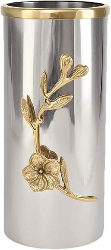 مزهرية طويلة لجذع الأوركيد من سيرين سبيسز مع حافة ذهبية، ولمسات زخرفية فضية، وقطع مركزية معدنية للطاولات، مثالية لديكور مزهرية الزهور، يبلغ طولها 9.25 بوصة وقطرها 4 بوصات in Kuwait