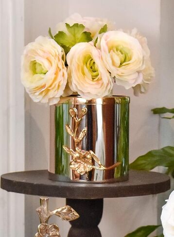 مزهرية طويلة لجذع الأوركيد من سيرين سبيسز مع حافة ذهبية، ولمسات زخرفية فضية، وقطع مركزية معدنية للطاولات، مثالية لديكور مزهرية الزهور، يبلغ طولها 9.25 بوصة وقطرها 4 بوصات in Kuwait