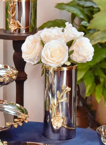 مزهرية طويلة لجذع الأوركيد من سيرين سبيسز مع حافة ذهبية، ولمسات زخرفية فضية، وقطع مركزية معدنية للطاولات، مثالية لديكور مزهرية الزهور، يبلغ طولها 9.25 بوصة وقطرها 4 بوصات in Kuwait