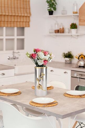 مزهرية طويلة لجذع الأوركيد من سيرين سبيسز مع حافة ذهبية، ولمسات زخرفية فضية، وقطع مركزية معدنية للطاولات، مثالية لديكور مزهرية الزهور، يبلغ طولها 9.25 بوصة وقطرها 4 بوصات in Kuwait