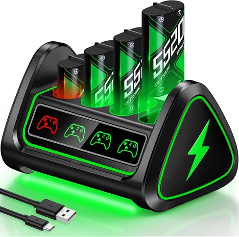 Upgraded fast charging rechargeable battery packs with Light Control, 4 x 3600mWh Xbox Controller Batteries with Battery Charging Dock/Storage for Xbox One/Xbox Series X|S, Xbox One S/X/Elite, X600 in Saudi Arabia