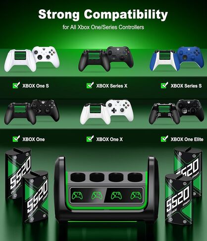 Upgraded fast charging rechargeable battery packs with Light Control, 4 x 3600mWh Xbox Controller Batteries with Battery Charging Dock/Storage for Xbox One/Xbox Series X|S, Xbox One S/X/Elite, X600 in Saudi Arabia