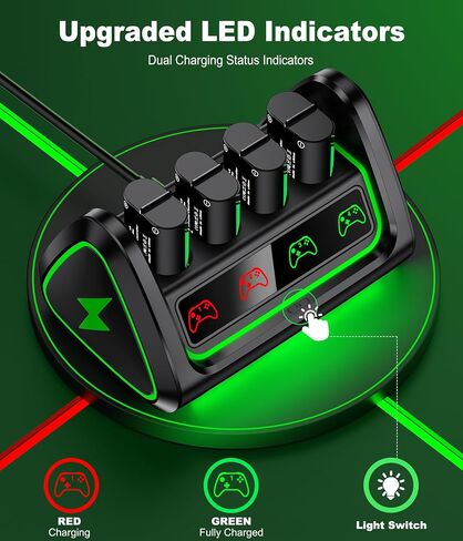 Upgraded fast charging rechargeable battery packs with Light Control, 4 x 3600mWh Xbox Controller Batteries with Battery Charging Dock/Storage for Xbox One/Xbox Series X|S, Xbox One S/X/Elite, X600 in Saudi Arabia