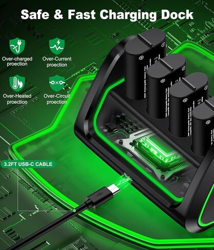 Upgraded fast charging rechargeable battery packs with Light Control, 4 x 3600mWh Xbox Controller Batteries with Battery Charging Dock/Storage for Xbox One/Xbox Series X|S, Xbox One S/X/Elite, X600 in Saudi Arabia