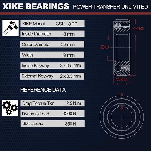 حزمة واحدة من محامل XiKe CSK40PP مقاس 40 × 80 × 22 مم، محمل في اتجاه واحد مع Keyway Sprag أو مسند خلفي للعجلة الحرة للقابض. in Kuwait