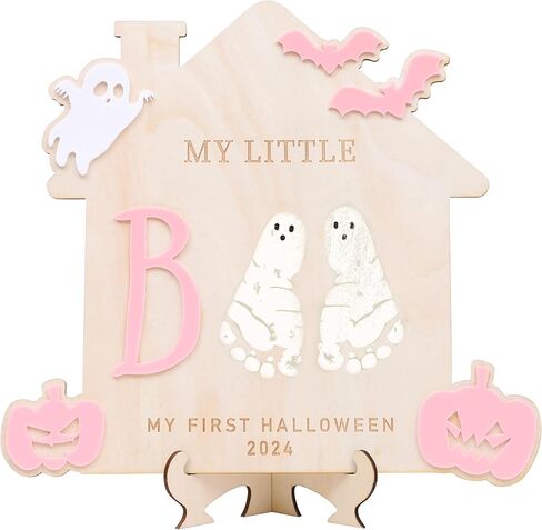 DIY Halloween Footprint or Handprint Art Sign | Trick or Treat | My Little Boo | Baby’s First Halloween Keepsake | Kid Craft | 2024 | Engraved (Trick or Treat Footprint) in Kuwait