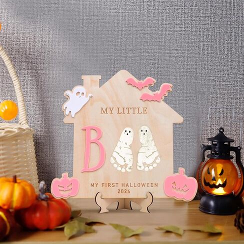 DIY Halloween Footprint or Handprint Art Sign | Trick or Treat | My Little Boo | Baby’s First Halloween Keepsake | Kid Craft | 2024 | Engraved (Trick or Treat Footprint) in Kuwait