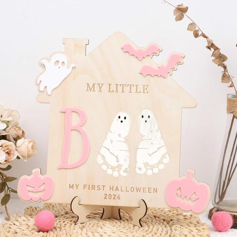DIY Halloween Footprint or Handprint Art Sign | Trick or Treat | My Little Boo | Baby’s First Halloween Keepsake | Kid Craft | 2024 | Engraved (Trick or Treat Footprint) in Kuwait