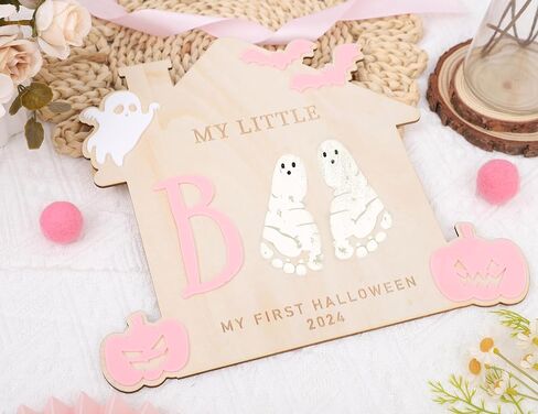 DIY Halloween Footprint or Handprint Art Sign | Trick or Treat | My Little Boo | Baby’s First Halloween Keepsake | Kid Craft | 2024 | Engraved (Trick or Treat Footprint) in Kuwait