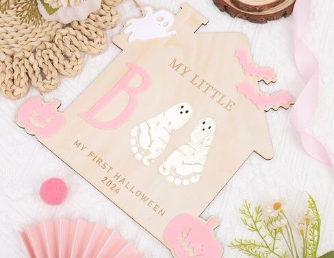 DIY Halloween Footprint or Handprint Art Sign | Trick or Treat | My Little Boo | Baby’s First Halloween Keepsake | Kid Craft | 2024 | Engraved (Trick or Treat Footprint) in Kuwait