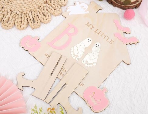 DIY Halloween Footprint or Handprint Art Sign | Trick or Treat | My Little Boo | Baby’s First Halloween Keepsake | Kid Craft | 2024 | Engraved (Trick or Treat Footprint) in Kuwait