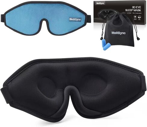 Sleep Mask 100% Blackout Eye Sleeping Cover Comfortable Contoured Eye Cups and Nose Covering for Men, 3D Pillowy Soft Light Blocking Eye Masks 0 Pressure on, Black in Saudi Arabia