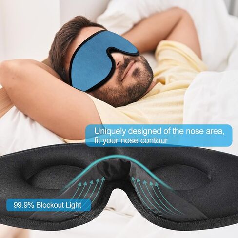 Sleep Mask 100% Blackout Eye Sleeping Cover Comfortable Contoured Eye Cups and Nose Covering for Men, 3D Pillowy Soft Light Blocking Eye Masks 0 Pressure on, Black in Saudi Arabia