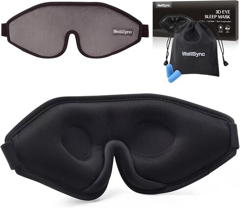 Sleep Mask 100% Blackout Eye Sleeping Cover Comfortable Contoured Eye Cups and Nose Covering for Men, 3D Pillowy Soft Light Blocking Eye Masks 0 Pressure on, Black in Saudi Arabia