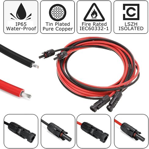 Solar Extension Cable 12AWG,Connector with Panel Female and Male Connector Solar Panel Adapter, Solar Panel Plug (3 Feet Red + Black 2 PC) in Saudi Arabia