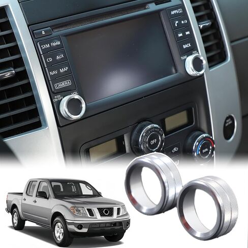 قطعتان من غطاء مقبض التحكم في مستوى الصوت لوحدة التحكم المركزية للسيارة متوافق مع Nissan Frontier 2014-2020 من سبائك الألومنيوم وزر التيار المتردد وزخارف مقبض وحدة التحكم المركزية وإكسسوارات السيارة الداخلية (فضي) in Kuwait