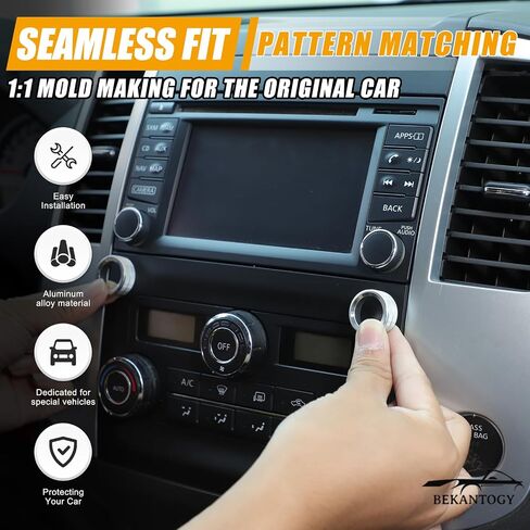قطعتان من غطاء مقبض التحكم في مستوى الصوت لوحدة التحكم المركزية للسيارة متوافق مع Nissan Frontier 2014-2020 من سبائك الألومنيوم وزر التيار المتردد وزخارف مقبض وحدة التحكم المركزية وإكسسوارات السيارة الداخلية (فضي) in Kuwait