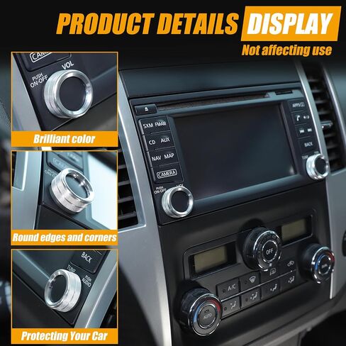 قطعتان من غطاء مقبض التحكم في مستوى الصوت لوحدة التحكم المركزية للسيارة متوافق مع Nissan Frontier 2014-2020 من سبائك الألومنيوم وزر التيار المتردد وزخارف مقبض وحدة التحكم المركزية وإكسسوارات السيارة الداخلية (فضي) in Kuwait