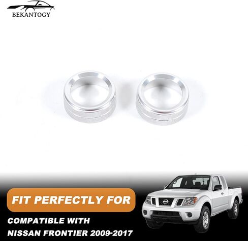 قطعتان من غطاء مقبض التحكم في مستوى الصوت لوحدة التحكم المركزية للسيارة متوافق مع Nissan Frontier 2014-2020 من سبائك الألومنيوم وزر التيار المتردد وزخارف مقبض وحدة التحكم المركزية وإكسسوارات السيارة الداخلية (فضي) in Kuwait