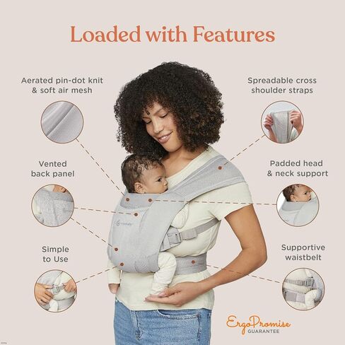 Ergobaby Embrace Cozy Newborn Essentials Baby Carrier Wrap (7-25 Pounds), Soft Air Mesh, Cream in Saudi Arabia