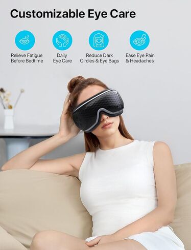 ALLJOY Eye Massager with Heat, Migraines Relief, Gifts for Women/Men, Eye Massage Mask with Bluetooth, Heat, Compression for Eye Strain Relief, Reduce Stye Eye, Improve Sleep in Saudi Arabia