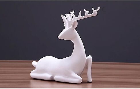 مجموعة تماثيل الرنة لعيد الميلاد مكونة من 2 تماثيل غزال من الراتنج وزخارف غزال الأيائل لغرفة المعيشة وخزانة النبيذ وديكور المنزل، باللون الأبيض، 7 × 3 × 9.4 بوصة in Saudi Arabia