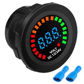 MEIRIYFA DC 12V 24V Car Battery Voltmeter Gauge LED Display Digital Voltage Meter Gauge Colorful Screen Waterproof Automotive Replacement for Vehicle Truck Car Boat Marine