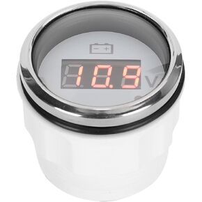 Marine LED Voltmeter, 2in 316 Stainless Steel Battery Voltage Gauge LED Digital Display IP67 Waterproof Smart Alarm Universal for Car Boat Auto, Red Alarm Light Flashes (Black)