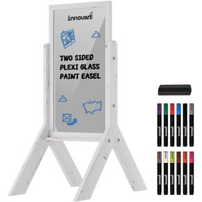 حامل طلاء زجاجي بليكسي على الوجهين، لوح حامل أكريليك سهل المسح، حامل فني للأطفال واقف، لوح رسم خشبي مزدوج الجوانب للأطفال 41 بوصة × 17 بوصة in Kuwait