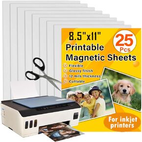 Printable Magnetic Sheets 8.5x11 Inches for Inkjet Printers, 8 Sheets Glossy Print Paper Non-Adhesive Backing, 12mil Thickness DIY Flexible Magnet Photos