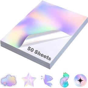 22 Sheets Holographic Sticker Paper 8.5 x11 inch for Inkjet Printer & Laser Printer US letter size Holographic Printable Vinyl Rainbow Sticker Printer Paper Adhesive Waterproof Vinyl