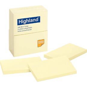 Highland Sticky Notes, 3 x 5 Inches, Yellow, 12 Pack (6609)