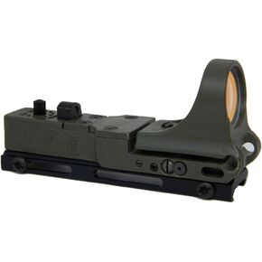 C-MORE Systems Railway Red Dot Sight, Standard Intensity Switch, 2 MOA, 1x Magnification, Made of Polymer, Ultra Bright, All Weather, Waterproof, Lightweight, Olive Drab Green