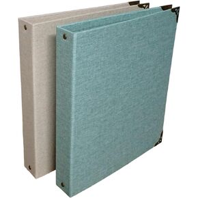Fernweh4u Premier Bookcloth 3 Ring Binder 10.25" X 11.5 (2 Pack) - Cream Tan and Aqua Blue Colors - Perfect for Classroom and Business Work and Organization