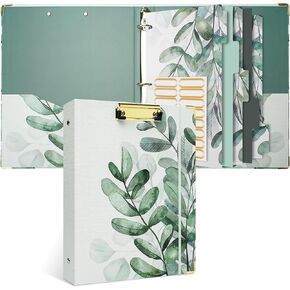 Vienrose 3 Ring Binder 1 inch Rings, Cute Binder with Clipboard for Letter Size Paper, with Tab Dividers and File Folder Labels for School Office and Work, Leaves
