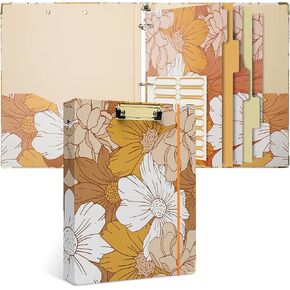 Vienrose 3 Ring Binder 1 inch Rings, Cute Binder with Clipboard for Letter Size Paper, with Tab Dividers and File Folder Labels for School Office and Work, Leaves