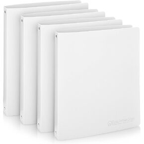 Premium Economy 3 Ring Binder, 1.5 Inch Pull-Open Round Rings, Holds 300 Sheets, Flexible, Lightweight, 4-Pack, Side Opening, White