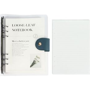 A5 Binder 6-Ring Clear Binder Notebook Cover, Black Round Ring with 90 Sheets Lined Inner Papers, A5 Planner Budget Binder with Snap Closure (A5, Black)