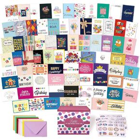 80 Unique Birthday Cards- Happy Cards Bulk With Greetings Inside – Assorted Envelopes and Stickers -Large 5 x 7 inches- Greeting Box Set