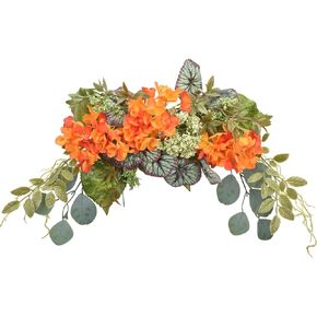 Eucalyptus Swag, Floral Hydrangea Flower Swags 28 Inch, Spring Greenery Swag, Decorative Door Swags with Begonia Leaves for Home Room Front Door Wedding Arch Garden Party Tabletop Wall Decor(Orange)