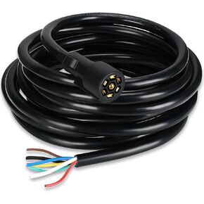 Kanayu 24ft 7 Pin Trailer Plug Extension Cord Cable 7 Way Trailer Wiring Harness Waterproof and Corrosion Resistant Brake & Light Control 10-14 AWG 7 Prong Trailer Light Wiring Connector for RV Camper