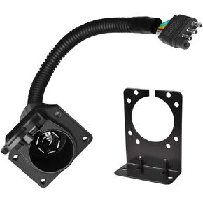 BlueFire 4 Way Flat to 7 Way Round Blade Trailer Adapter Plug End with Mounting Bracket 4 Pin to 7 Pin Electrical Connector for RV, Truck, Car