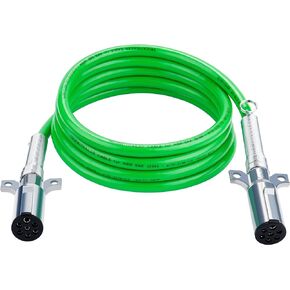 7 Way ABS Trailer Cord, 15FT Straight 7 Way ABS Coiled, Heavy Duty Electric Power Cable, Trailer Cord Power Wire for Semi Trucks Tractors Trailors - Green Line
