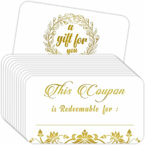 PARTH iMPEX 50 Coupon Cards - Gold Foil Stamping 3.5"x2" Blank Gift Certificates Redeem Vouchers