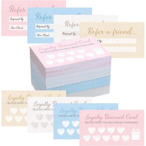 Seajan 200 Pcs Referral and Loyalty Discount Card 3.5 x 2 Inch Punch Cards, Double Sided Loyalty Cards for Small Business Reward Awards Cards for Students Teachers Classroom Kids Behavior, 4 Style