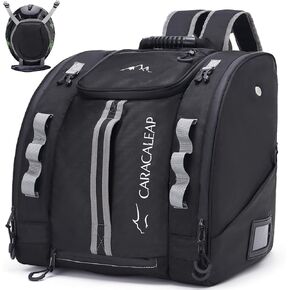Caracaleap Ski Boots Bag 54L, Fully Padded Ski Boot Backpack Snowboard Gear Travel Bag Water-Resistant Skiing Snowboard Travel Luggage with PVC Bottom Pockets for Ski Helmet, Snow Boots for Travel