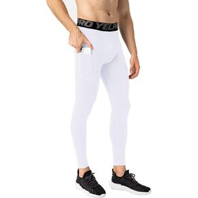 Yuerlian 1 or 3 Pack Mens Compression Pants Athletic Leggings with Pockets Running Baselayer Tights Cycling Workout Pants