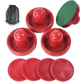 JS&YY Air Hockey Pucks and Paddles,Set 4 Pushers and 4 Pucks,Air Hockey Accessories,Suitable for Hockey Tables Over 6 fee, red