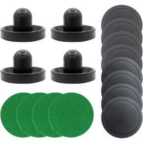 Air Hockey Pucks and Paddles,Black Air Hockey Puck Pusher,Goal Handles Paddles Replacement Accessories for Game Tables (4 Striker 96mm with Pads, 8 Pucks 64mm Thick and Thin)