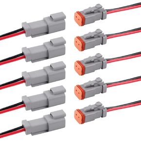 Deutsch DT 2 Pin Connector 5 Pack - Waterproof Male Female Plug Socket Quick Disconnect for Car, Truck, Boats, LED Work Light - 16AWG, Grey